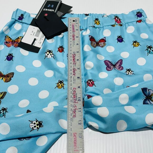 Versace Pants IT 40 US 4 Blue Butterflies Polka Dot Silk Wide-Leg NWT $1,825 - Picture 10 of 16